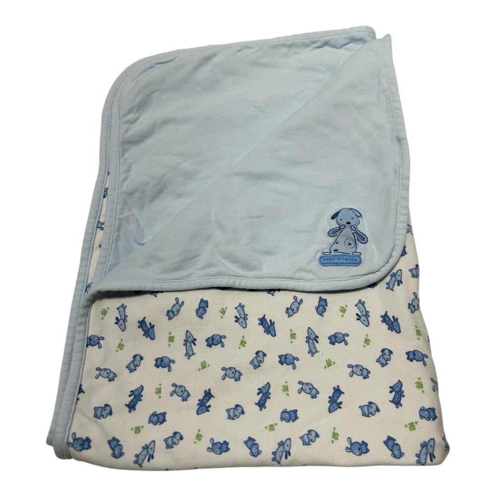 Carters Just One Year Vintage Puppy Dog Best Friends Baby Blanket Blue Frogs